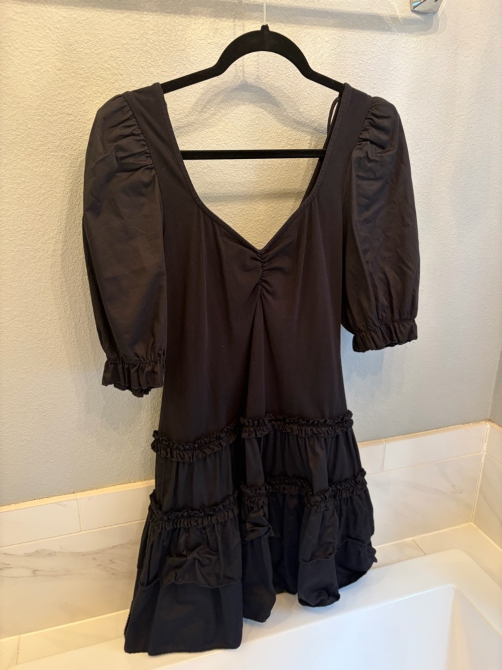 Love the Label Black Puff-Sleeve Tiered Mini Dress - Women's